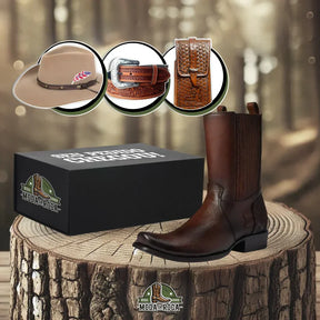 Kit Bota Maverick Masculino de Couro Legítimo com 3 Brindes – Cinto, Chapéu e Carteira