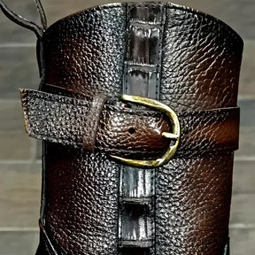 Bota Viking Couro de Jacaré Marrom/Preto com Chapéu e Cinto